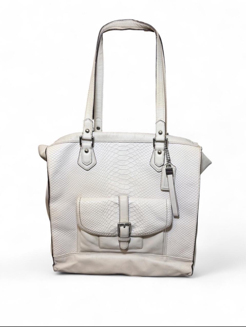 Coach F28723 Large White Python Embossed Leather Tote Shoulder Bag